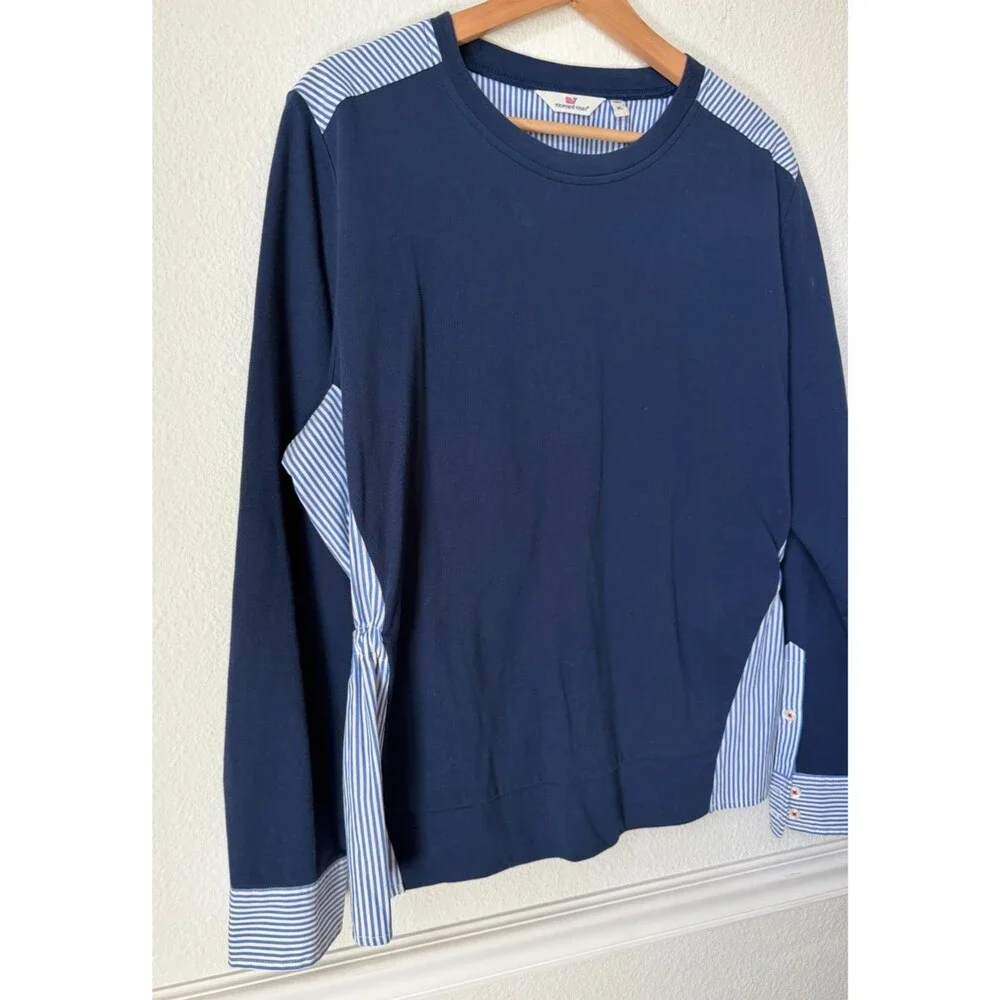 Vineyard Vines Mixed Media Tie Back Striped Top Womens XL Blue White Preppy - Picture 5 of 11